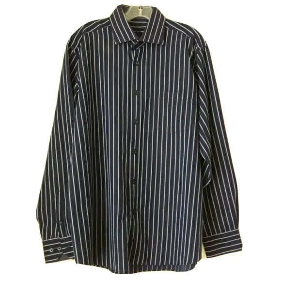Bugatchi Navy Stripe Classic Fit Button Up Shirt L - Picture 1 of 9